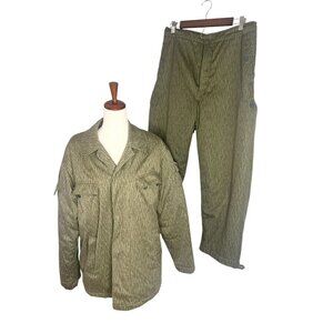 Vtg East German Military Rain Drop Camouflage Camo Cargo Pants & Jacket Quilted